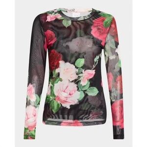 Jade Johnny Was Natalie Long Sleeve Floral Mesh Top